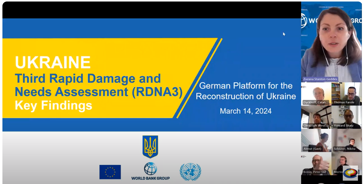 Standbild aus dem Video "Vorstellung des 3. Rapid Damage and Needs Assessment bei der Plattform Wiederaufbau Ukraine "