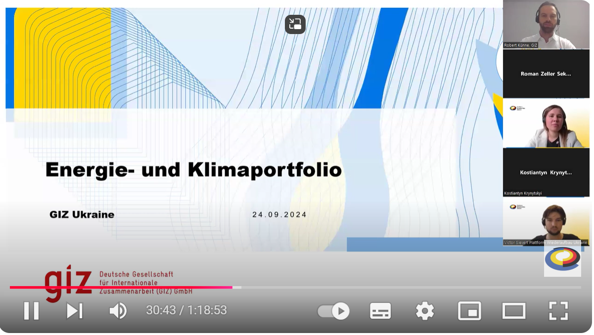 Robert Künne gibt einen Überblick über die im Bereich Energie und Klima von der Bundesregierung beauftragten Projekte der GIZ Ukraine.