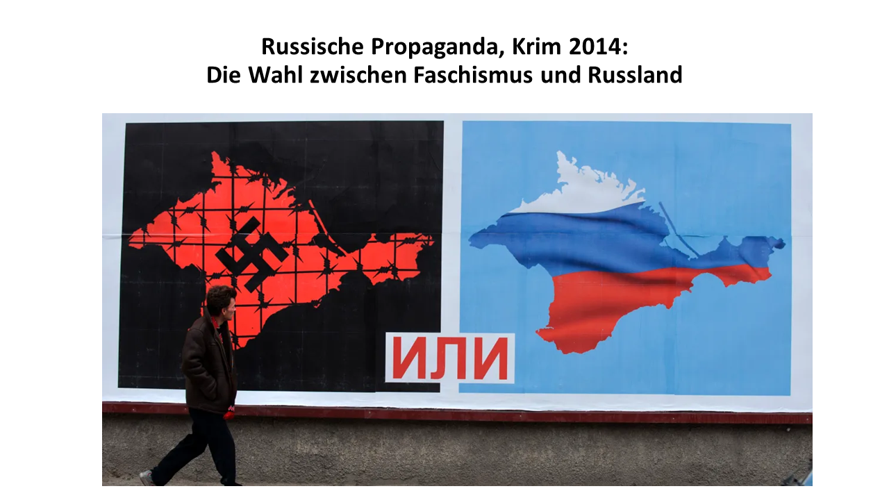Ein Ukrainer vor einem russischen Wahlplakat auf der Krim