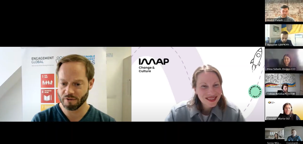 Standbild eines Videocalls mit Tim Piepenburg und Constanze Aka 