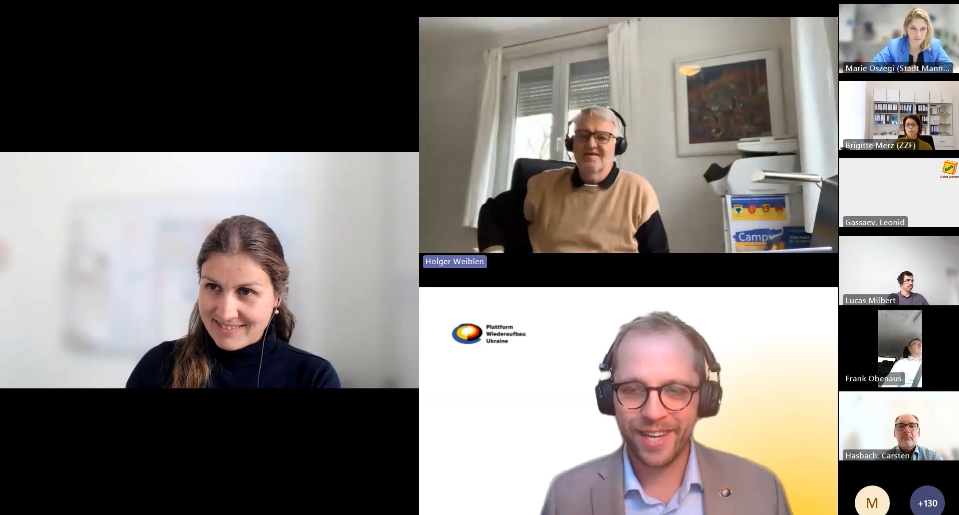 Standbild eines Videocalls mit zwei Männern und einer Frau