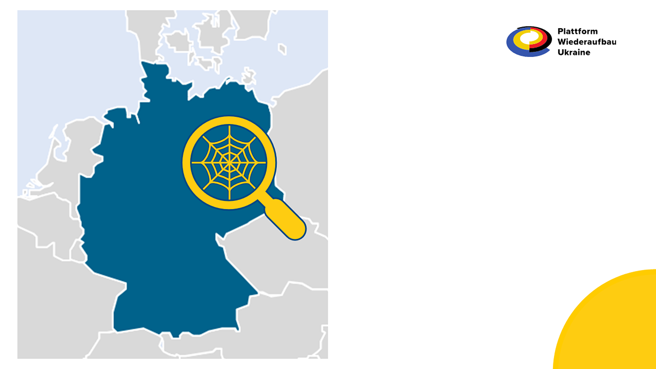 Karte von Deutschland mit gelber Lupe und einem Netz