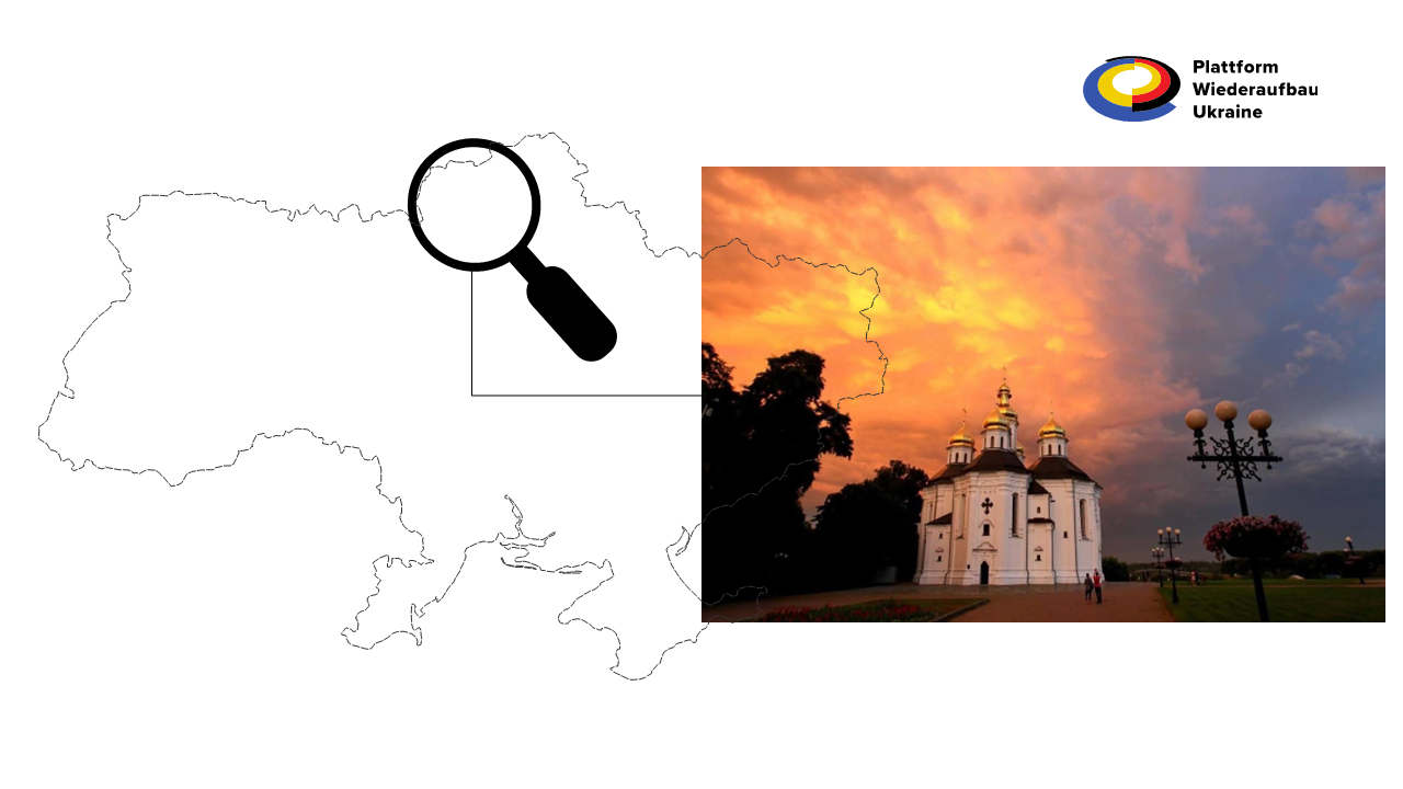 Grafik einer Landkarte der Ukraine mit einem gemalten Bild.