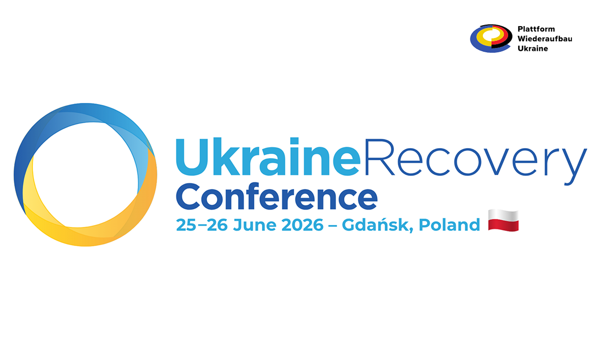 Logo der Ukraine Recovery Conference mit einem blau-gelben Kreis
