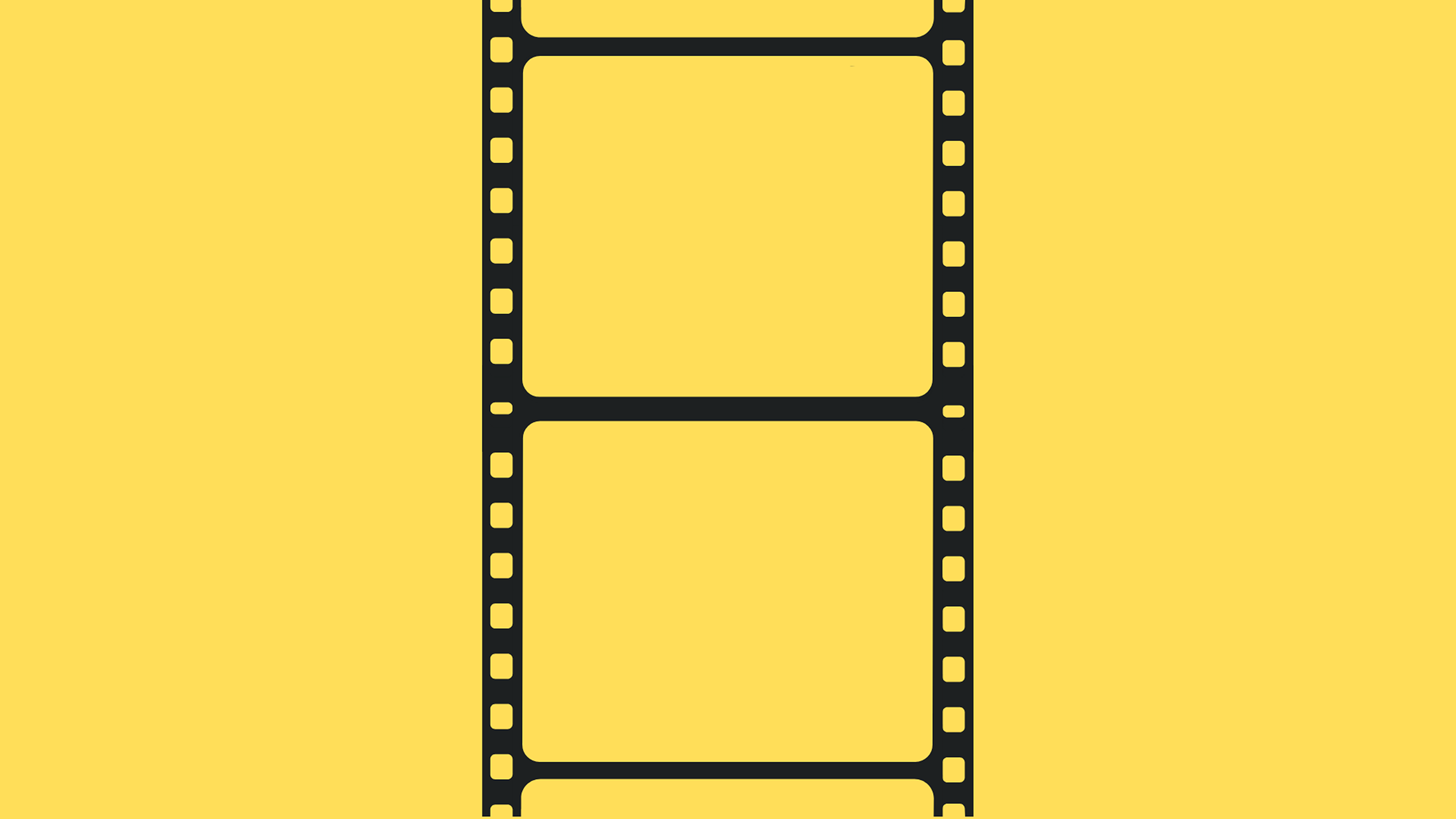 Schwarz-weiße Filmstreifenzeichnung vor gelbem Hintergrund.