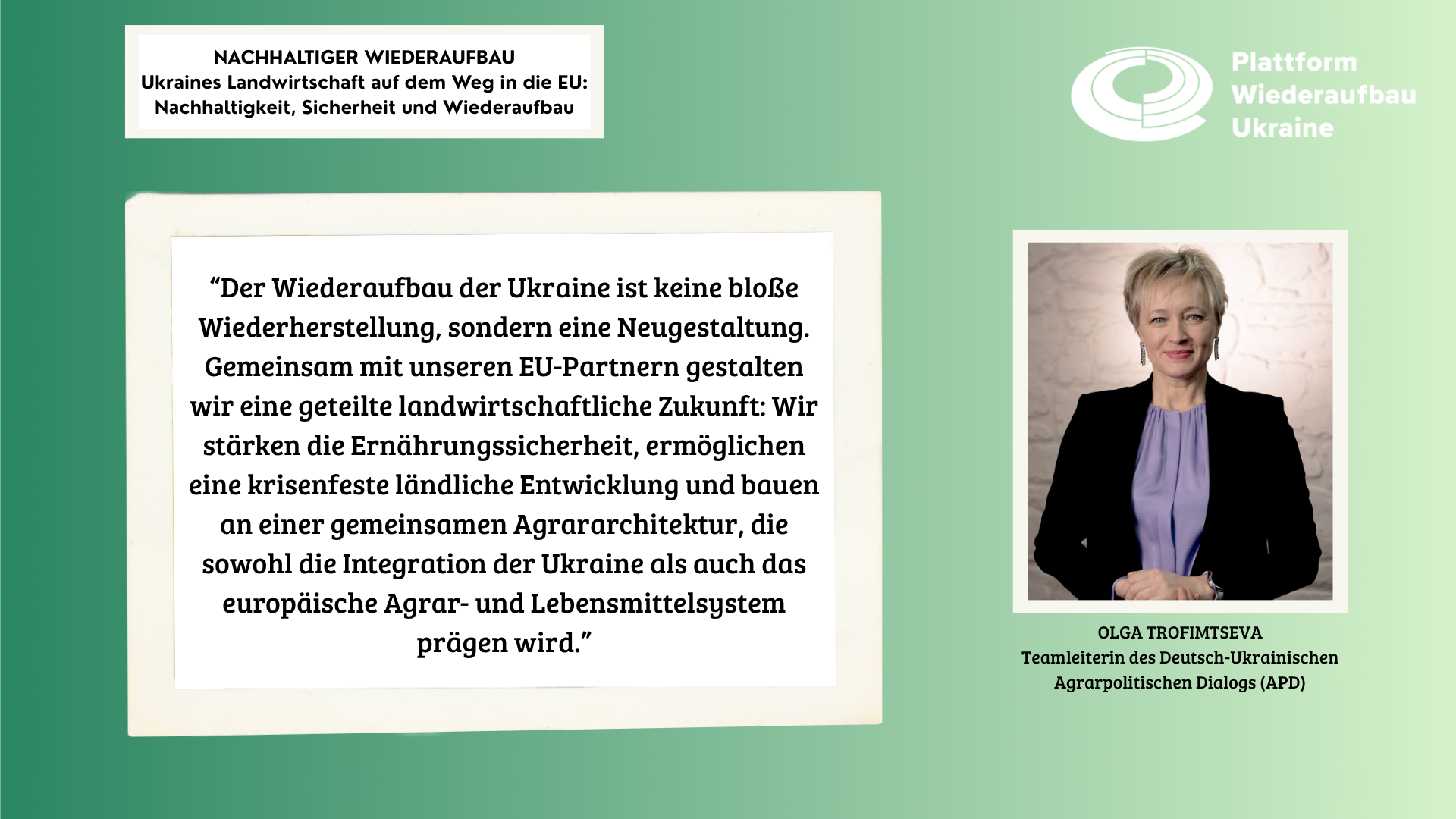 Grafik mit einer Portrait von einer Frau rechts und einem Zitat links.