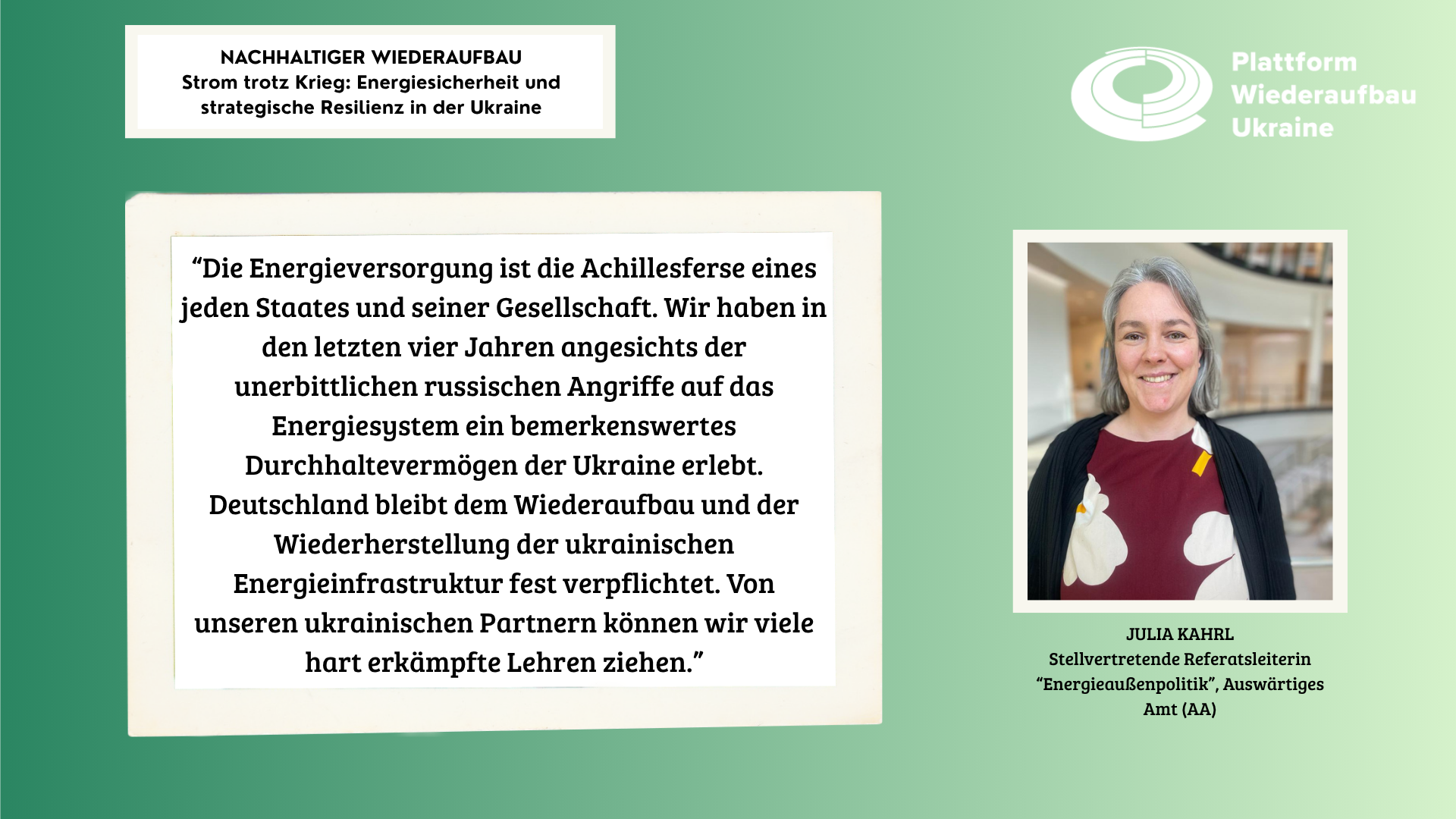Grafik mit einem Portrait einer Frau rechts und einem Zitat links.