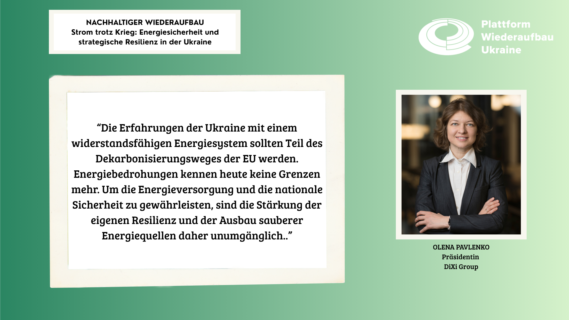 Grafik mit einem Portrait einer Frau rechts und einem Zitat links.