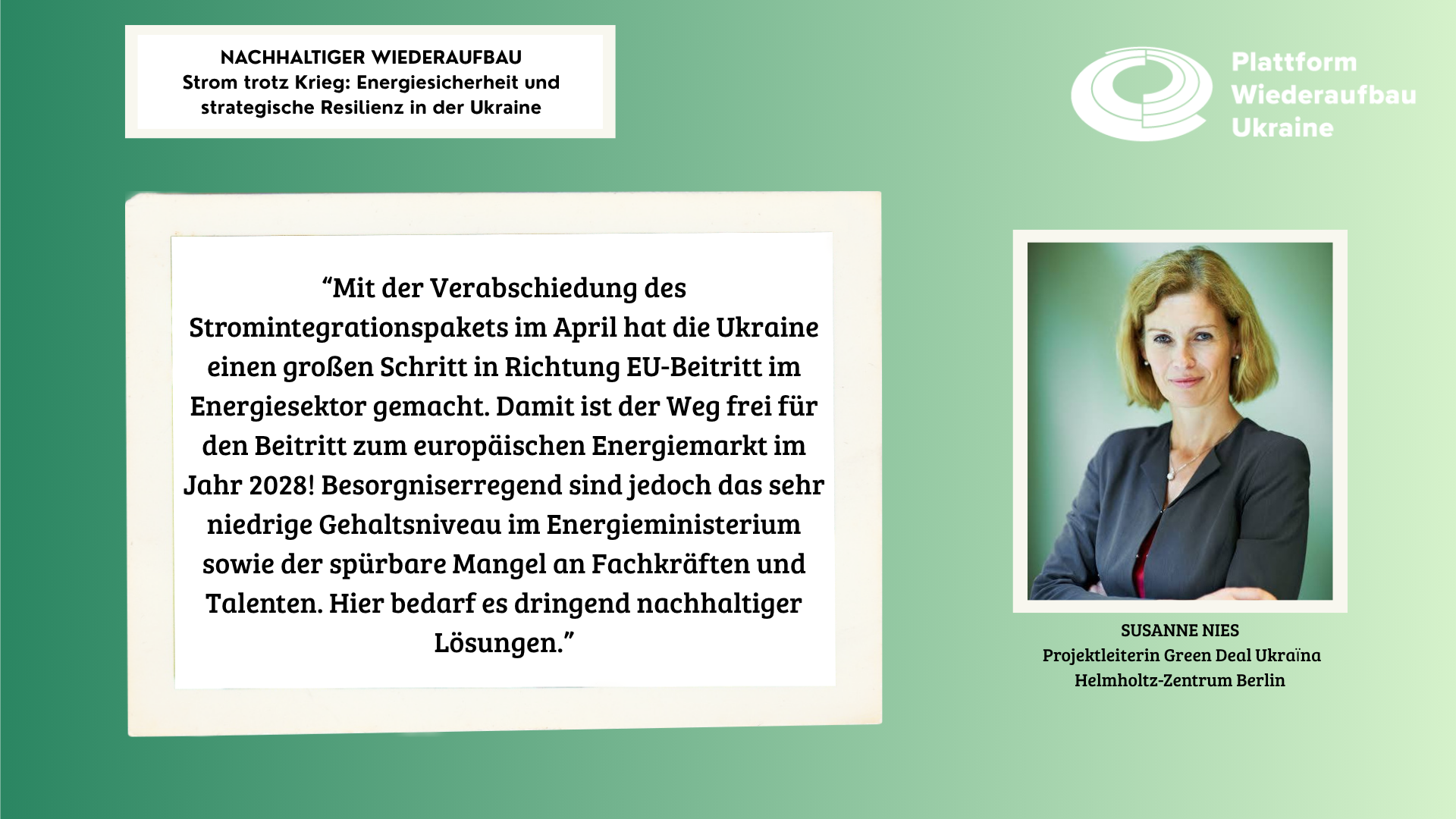 Grafik mit einem Portrait einer Frau rechts und einem Zitat links.