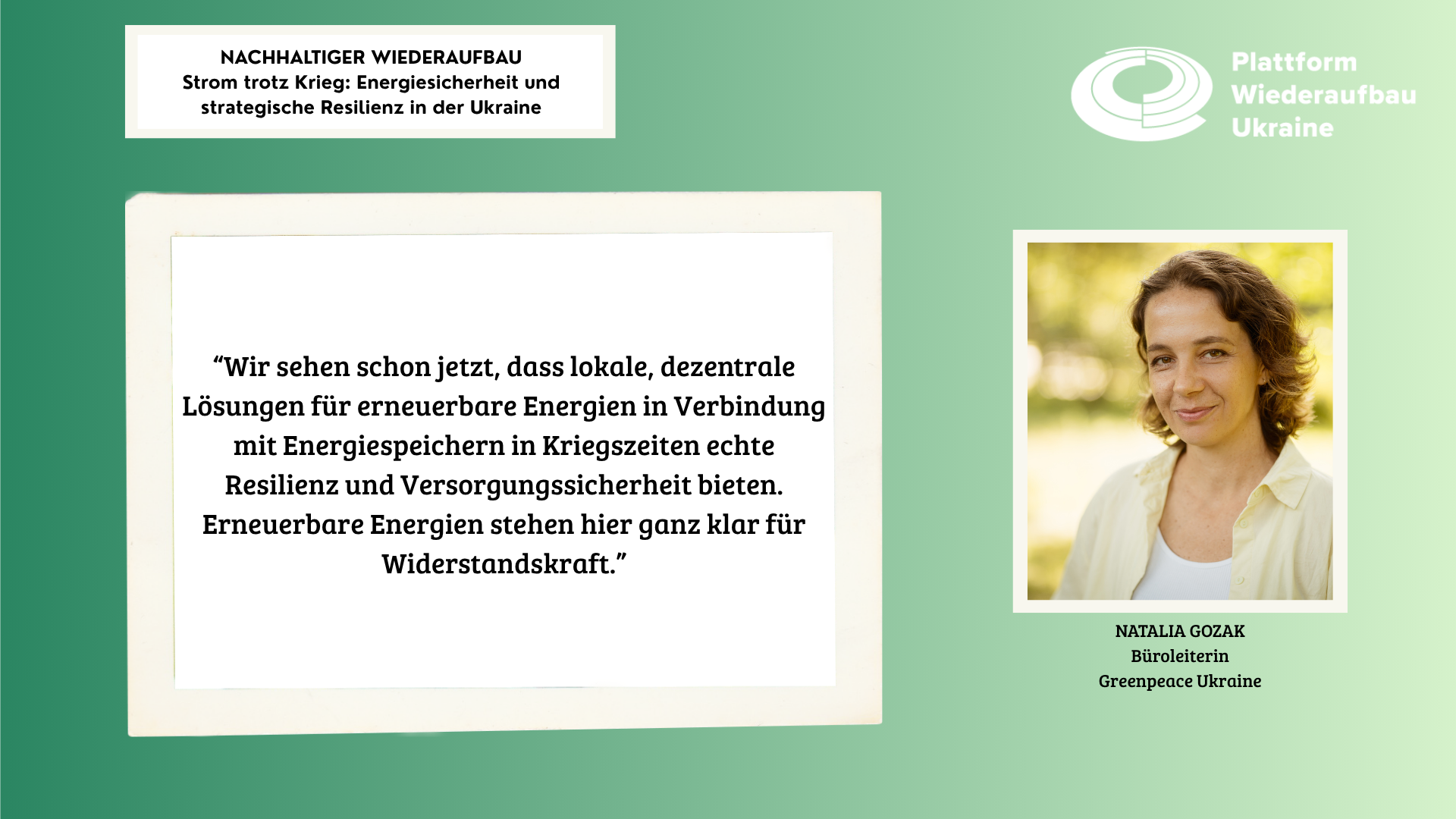 Grafik mit einem Portrait einer Frau rechts und einem Zitat links.